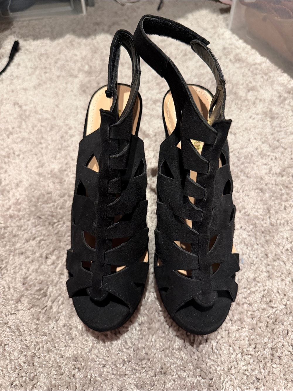 SHEIN Black Suede Cutout Slingback Heels